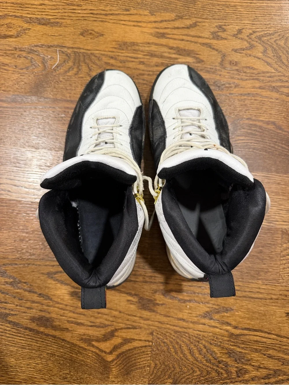Jordan Men's High-Top Sneakers in White, Black & Gold accents
